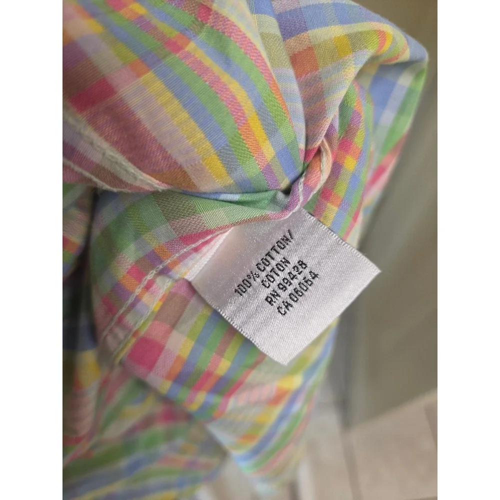 Bugatchi Uomo Mens Large Pastel Plaid Button Down Shirt Long Sleeve Cotton Multi